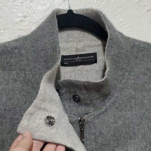 Peruvian Connection Baby Alpaca Wool Coat in Grey Size L - Picture 3 of 13